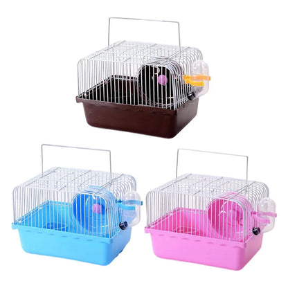 Hamster Wire Cage - Portable Pet Carrier with Running Roller Wheel & Feeding Bowl - ZOOMNSTORE