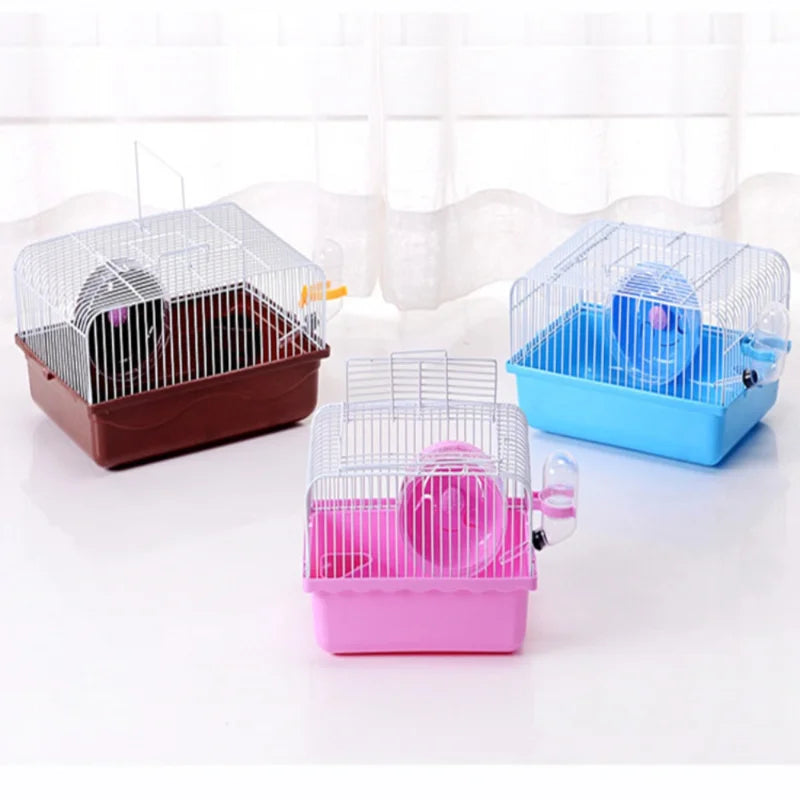 Hamster Wire Cage - Portable Pet Carrier with Running Roller Wheel & Feeding Bowl - ZOOMNSTORE
