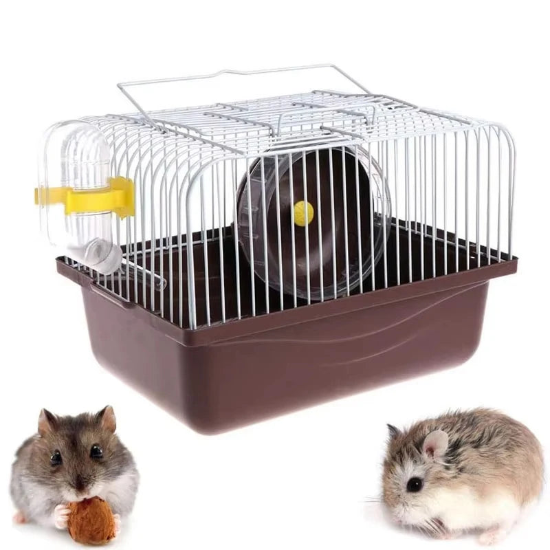 Hamster Wire Cage - Portable Pet Carrier with Running Roller Wheel & Feeding Bowl - ZOOMNSTORE