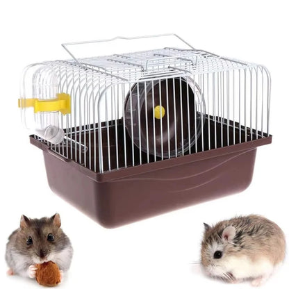 Hamster Wire Cage - Portable Pet Carrier with Running Roller Wheel & Feeding Bowl - ZOOMNSTORE