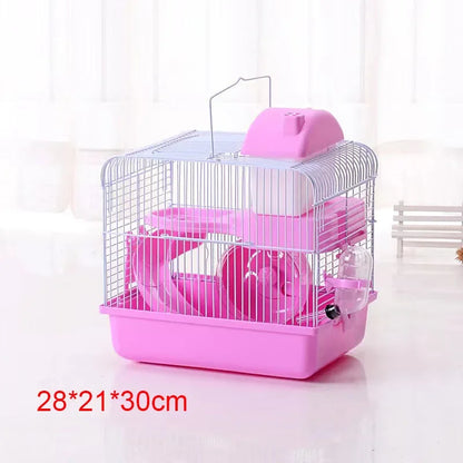Hamster Wire Cage - Portable Pet Carrier with Running Roller Wheel & Feeding Bowl - ZOOMNSTORE