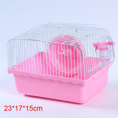 Hamster Wire Cage - Portable Pet Carrier with Running Roller Wheel & Feeding Bowl - ZOOMNSTORE