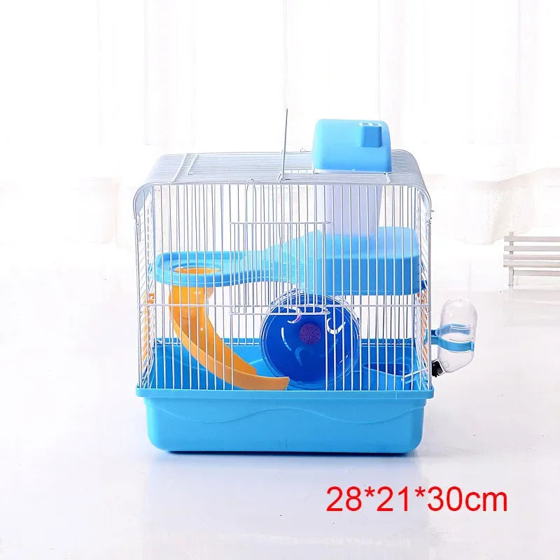 Hamster Wire Cage - Portable Pet Carrier with Running Roller Wheel & Feeding Bowl - ZOOMNSTORE