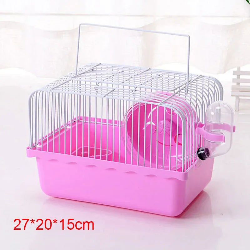 Hamster Wire Cage - Portable Pet Carrier with Running Roller Wheel & Feeding Bowl - ZOOMNSTORE