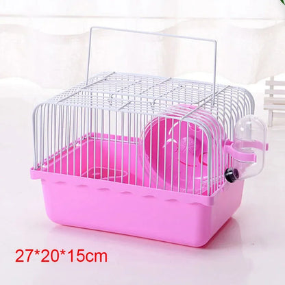 Hamster Wire Cage - Portable Pet Carrier with Running Roller Wheel & Feeding Bowl - ZOOMNSTORE