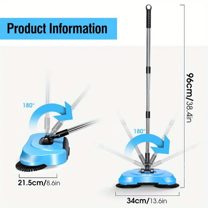 Hand Push Broom - Long Handle Broom With Auto Spiral Clean System For Hard Floors - ZOOMNSTORE