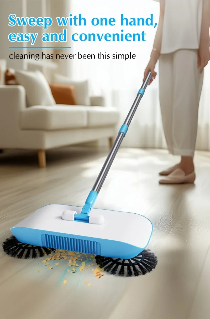 Hand Push Broom - Long Handle Broom With Auto Spiral Clean System For Hard Floors - ZOOMNSTORE