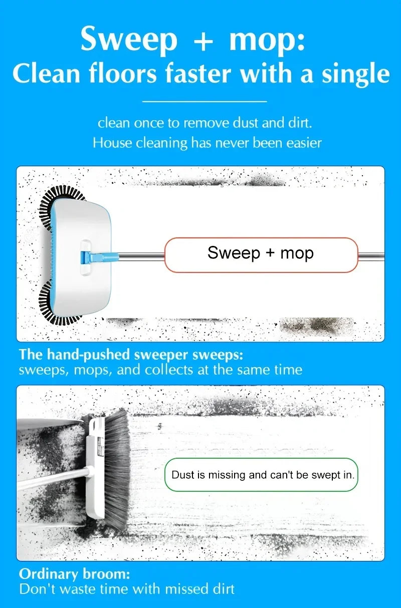 Hand Push Broom - Long Handle Broom With Auto Spiral Clean System For Hard Floors - ZOOMNSTORE