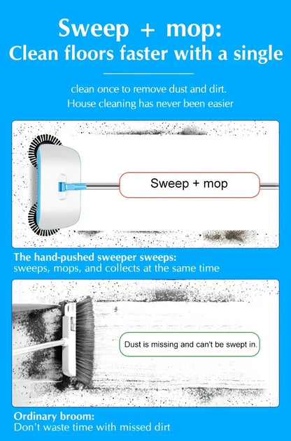 Hand Push Broom - Long Handle Broom With Auto Spiral Clean System For Hard Floors - ZOOMNSTORE
