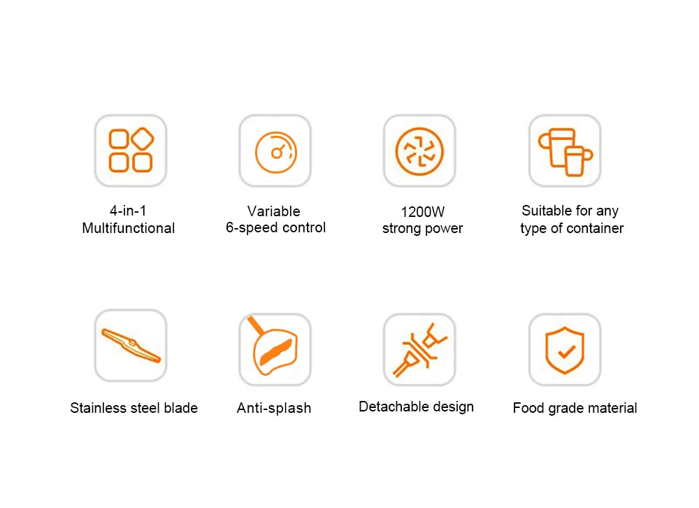 High Power 1200W Immersion Blender with Chopper  Smoothie Cup - Stainless Steel Blades - ZOOMNSTORE