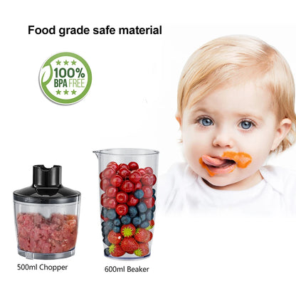 High Power 1200W Immersion Blender with Chopper  Smoothie Cup - Stainless Steel Blades - ZOOMNSTORE