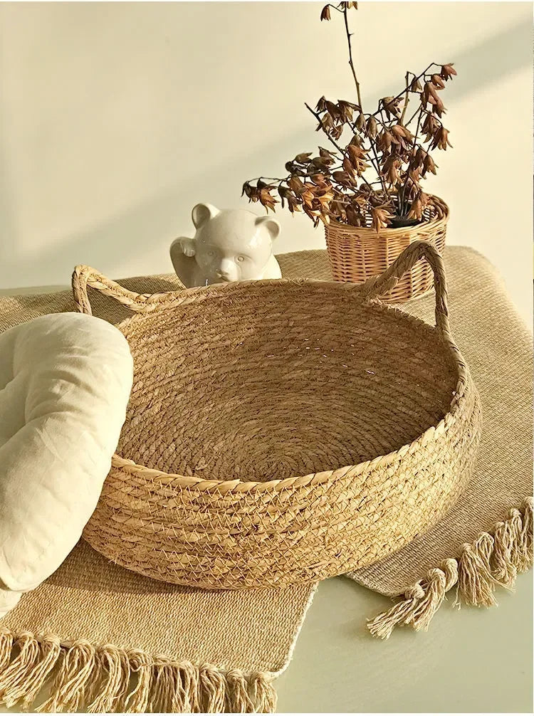 Hand-Woven Cat Nest – Four Seasons Rattan Cat Bed With Removable Cotton Cushion - ZOOMNSTORE