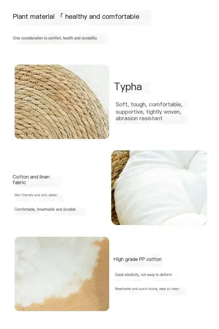 Hand-Woven Cat Nest – Four Seasons Rattan Cat Bed With Removable Cotton Cushion - ZOOMNSTORE