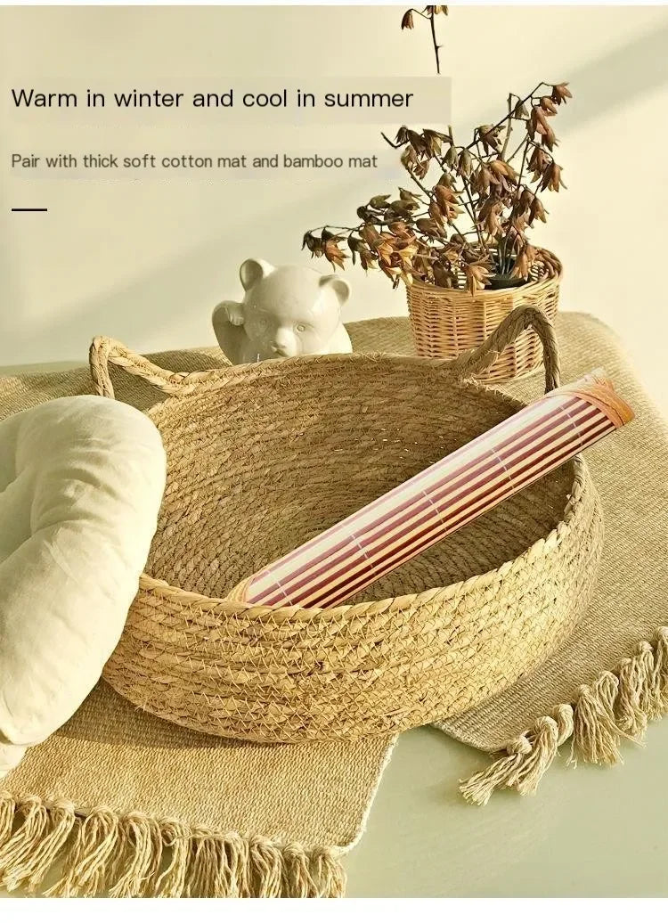 Hand-Woven Cat Nest – Four Seasons Rattan Cat Bed With Removable Cotton Cushion - ZOOMNSTORE