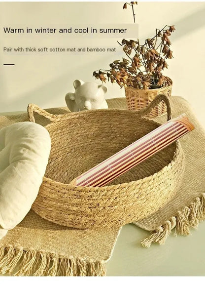 Hand-Woven Cat Nest – Four Seasons Rattan Cat Bed With Removable Cotton Cushion - ZOOMNSTORE