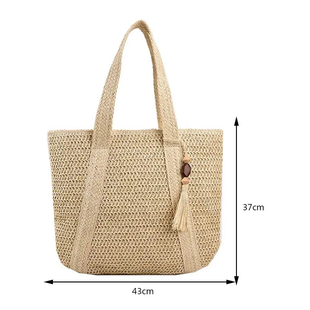 Hand-Woven Summer Tote Bag - Fashionable Large Capacity Handmade Handbag with Tassel Pendant - ZOOMNSTORE