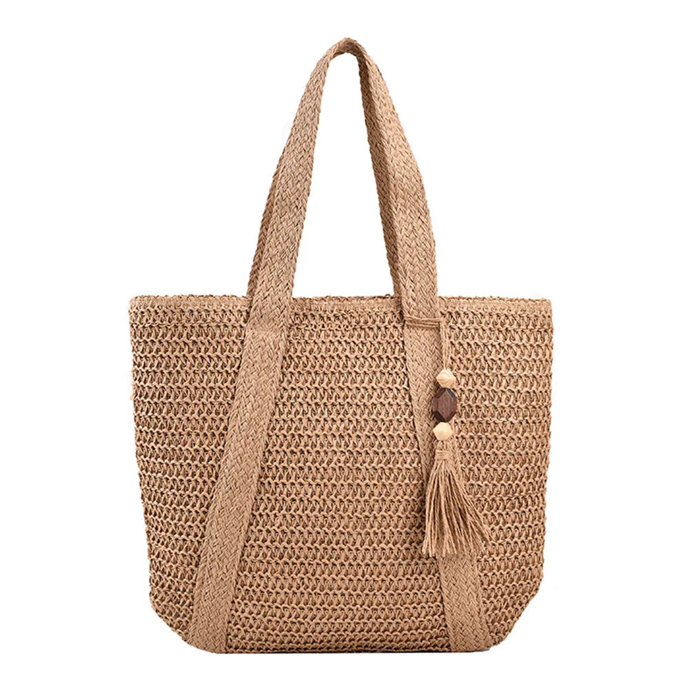 Hand-Woven Summer Tote Bag - Fashionable Large Capacity Handmade Handbag with Tassel Pendant - ZOOMNSTORE