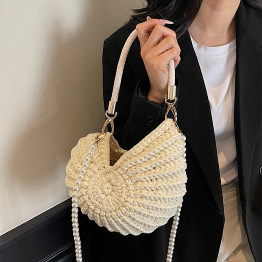 Handmade Seaside Messenger Bag - Womens Crossbody Bag with Conch Shell and Pearls - ZOOMNSTORE