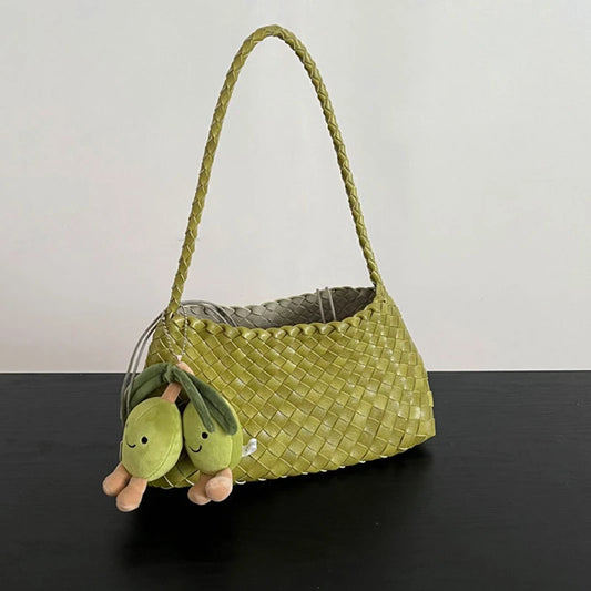 Hand-Woven PU Womens Bucket Bag - Casual Sailboat Shoulder Bag - ZOOMNSTORE