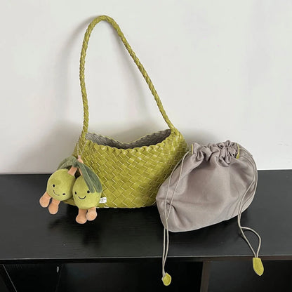 Hand-Woven PU Womens Bucket Bag - Casual Sailboat Shoulder Bag - ZOOMNSTORE