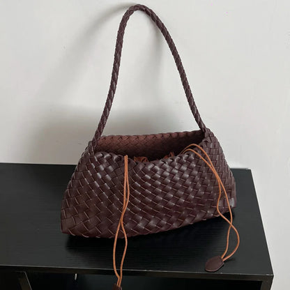 Hand-Woven PU Womens Bucket Bag - Casual Sailboat Shoulder Bag - ZOOMNSTORE