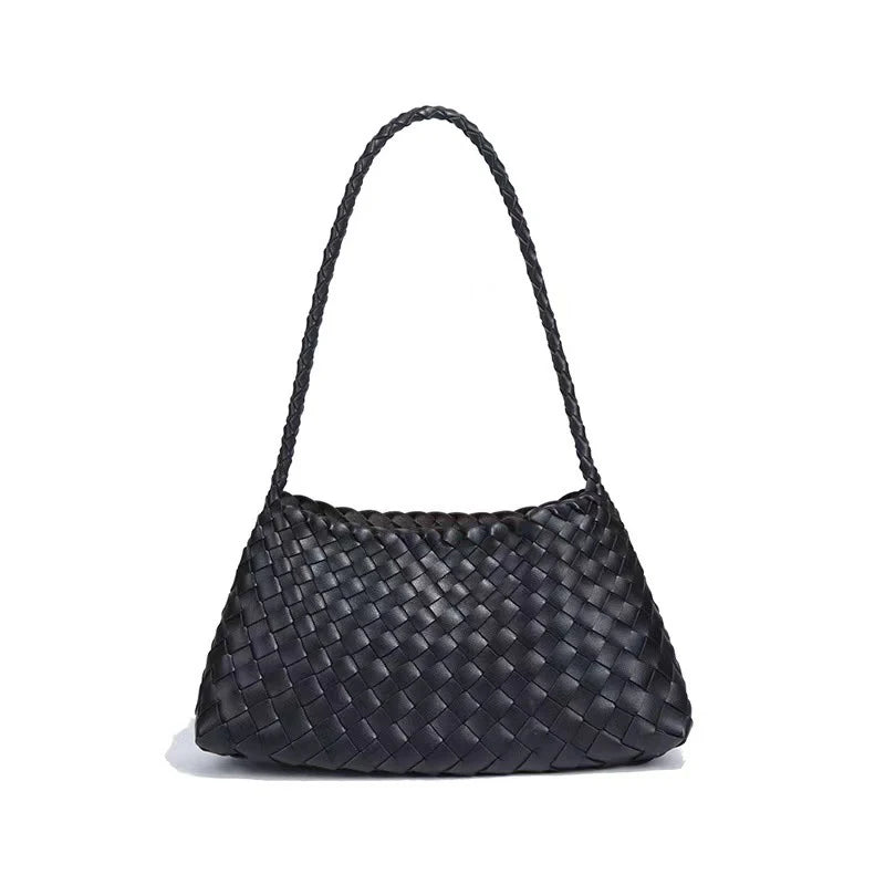 Hand-Woven PU Womens Bucket Bag - Casual Sailboat Shoulder Bag - ZOOMNSTORE