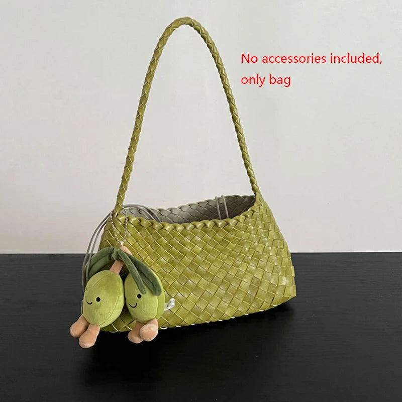 Hand-Woven PU Womens Bucket Bag - Casual Sailboat Shoulder Bag - ZOOMNSTORE