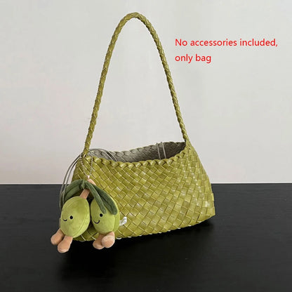 Hand-Woven PU Womens Bucket Bag - Casual Sailboat Shoulder Bag - ZOOMNSTORE
