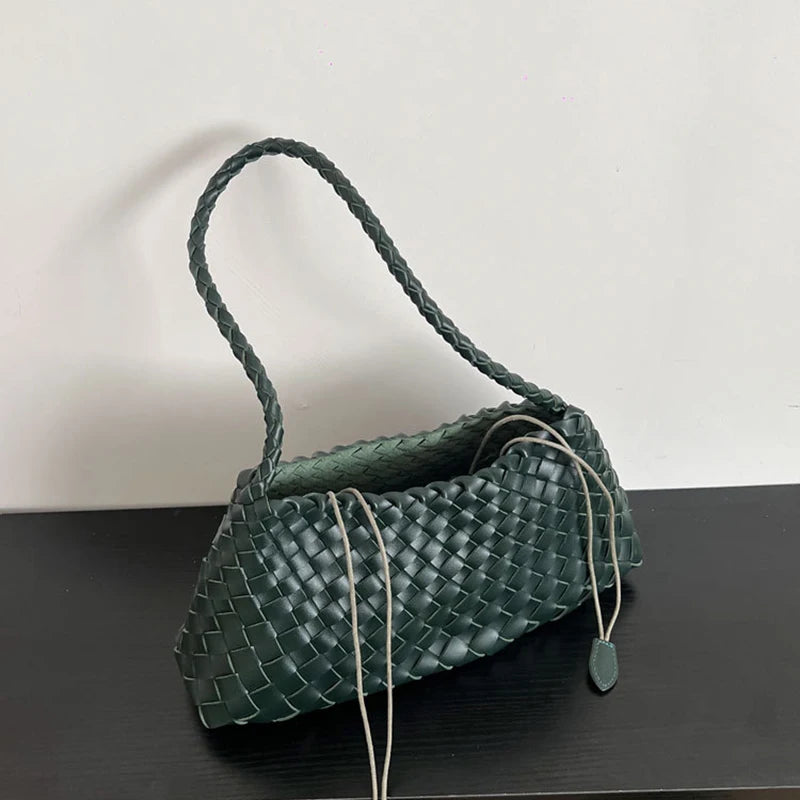 Hand-Woven PU Womens Bucket Bag - Casual Sailboat Shoulder Bag - ZOOMNSTORE