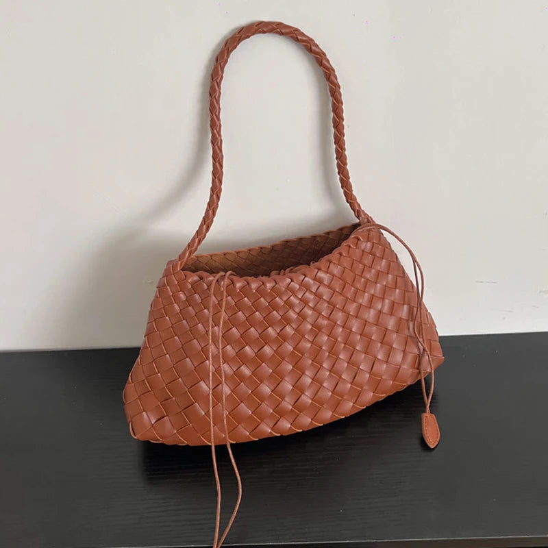 Hand-Woven PU Womens Bucket Bag - Casual Sailboat Shoulder Bag - ZOOMNSTORE