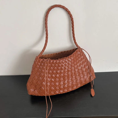 Hand-Woven PU Womens Bucket Bag - Casual Sailboat Shoulder Bag - ZOOMNSTORE