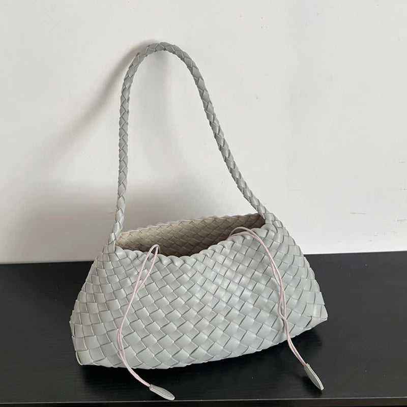 Hand-Woven PU Womens Bucket Bag - Casual Sailboat Shoulder Bag - ZOOMNSTORE