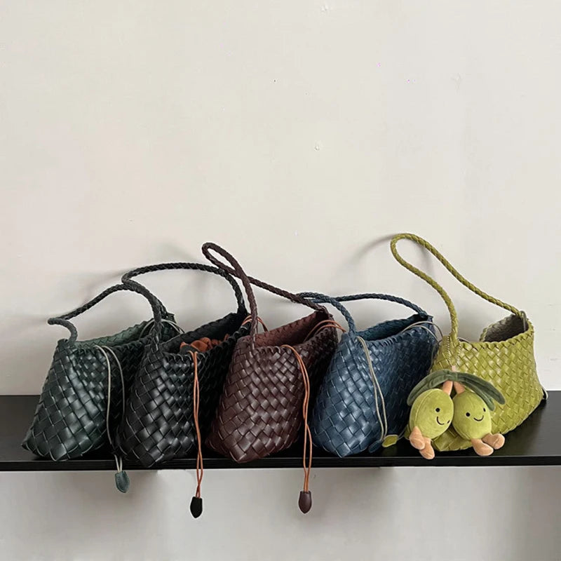 Hand-Woven PU Womens Bucket Bag - Casual Sailboat Shoulder Bag - ZOOMNSTORE