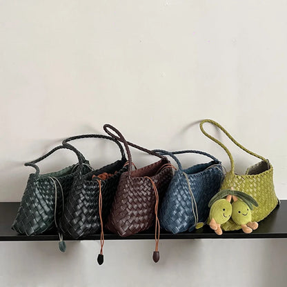 Hand-Woven PU Womens Bucket Bag - Casual Sailboat Shoulder Bag - ZOOMNSTORE