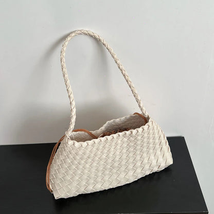 Hand-Woven PU Womens Bucket Bag - Casual Sailboat Shoulder Bag - ZOOMNSTORE