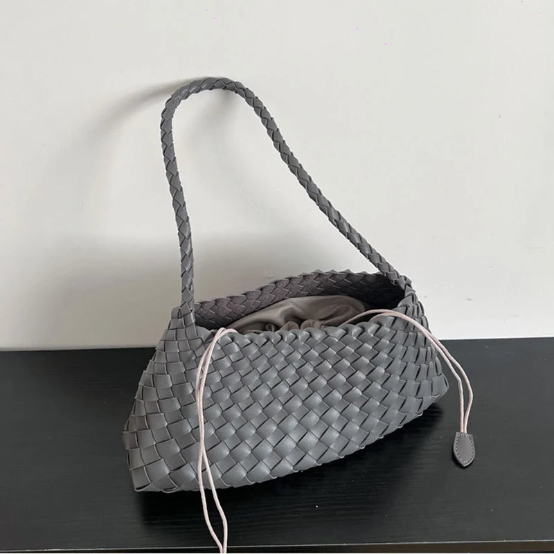 Hand-Woven PU Womens Bucket Bag - Casual Sailboat Shoulder Bag - ZOOMNSTORE