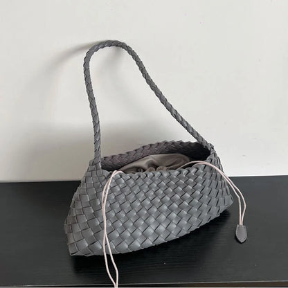 Hand-Woven PU Womens Bucket Bag - Casual Sailboat Shoulder Bag - ZOOMNSTORE