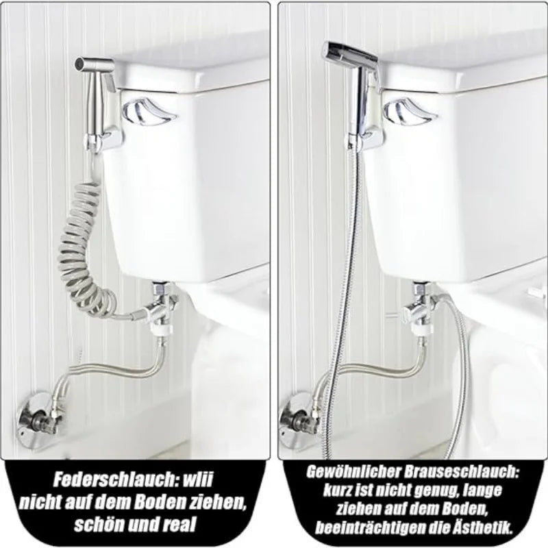Handheld Bidet Sprayer - Stainless Steel Toilet Sprayer Kit with 3 Way Valve | Wall Mounted - ZOOMNSTORE