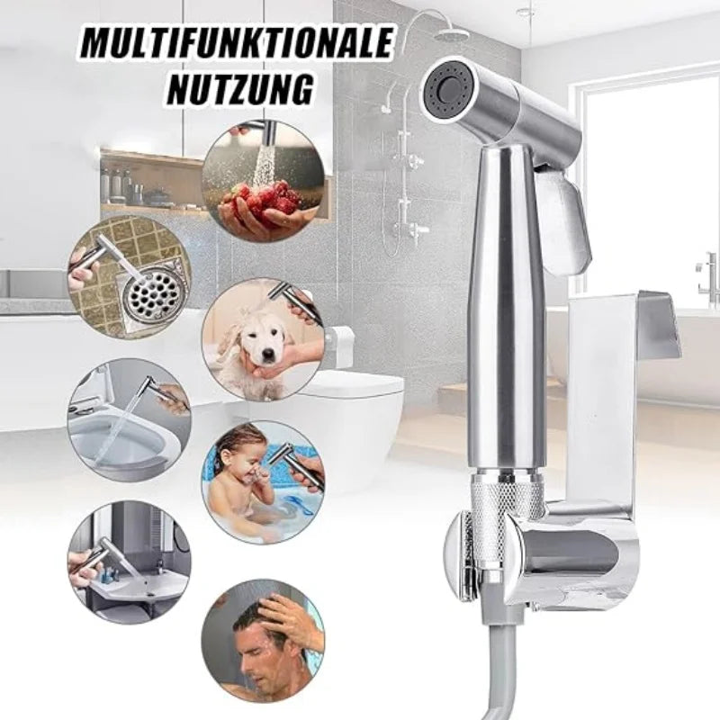 Handheld Bidet Sprayer - Stainless Steel Toilet Sprayer Kit with 3 Way Valve | Wall Mounted - ZOOMNSTORE