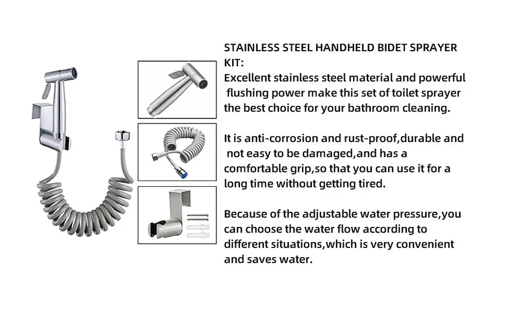 Handheld Bidet Sprayer - Stainless Steel Toilet Sprayer Kit with 3 Way Valve | Wall Mounted - ZOOMNSTORE
