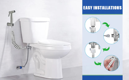 Handheld Bidet Sprayer - Stainless Steel Toilet Sprayer Kit with 3 Way Valve | Wall Mounted - ZOOMNSTORE