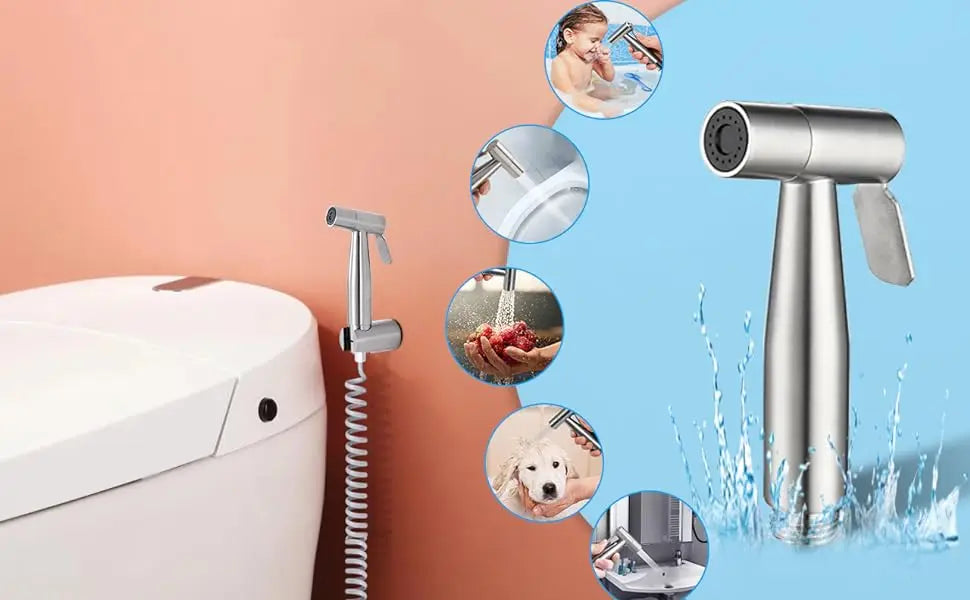 Handheld Bidet Sprayer - Stainless Steel Toilet Sprayer Kit with 3 Way Valve | Wall Mounted - ZOOMNSTORE