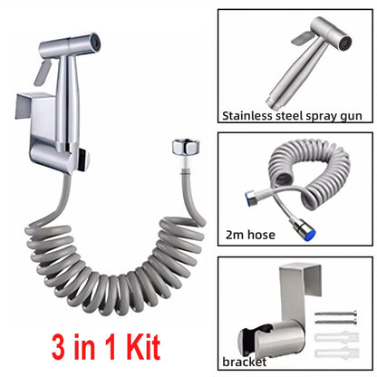 Handheld Bidet Sprayer - Stainless Steel Toilet Sprayer Kit with 3 Way Valve | Wall Mounted - ZOOMNSTORE