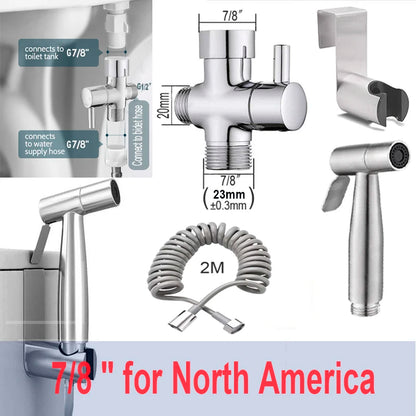Handheld Bidet Sprayer - Stainless Steel Toilet Sprayer Kit with 3 Way Valve | Wall Mounted - ZOOMNSTORE