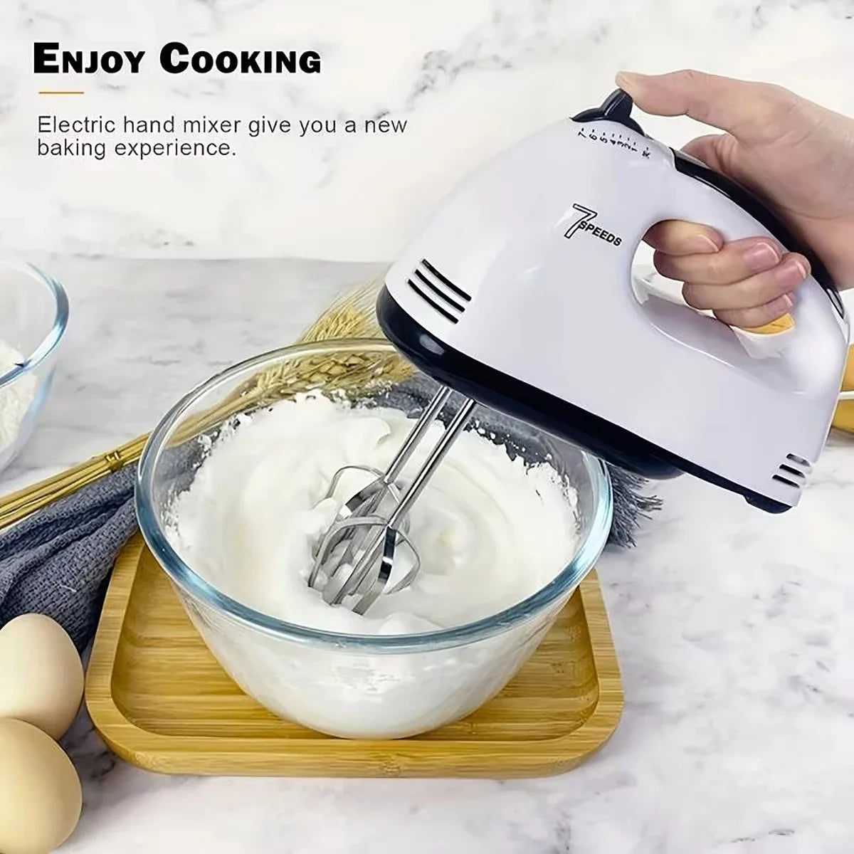 Handheld Electric Egg Beater - 7 Speed Mini Automatic Mixer with EU/US Plug - ZOOMNSTORE