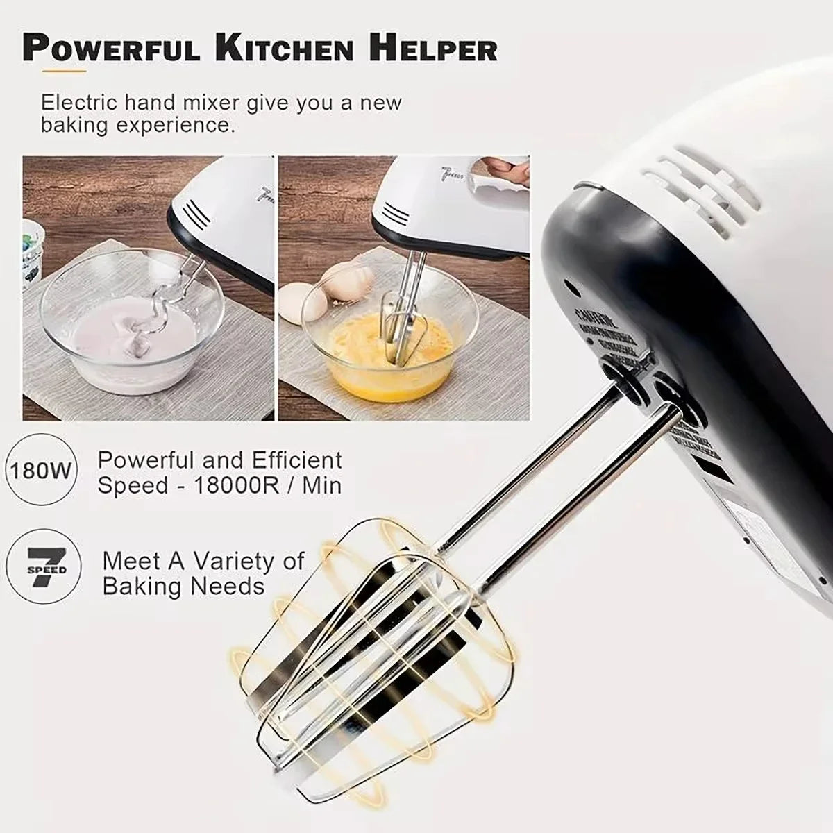 Handheld Electric Egg Beater - 7 Speed Mini Automatic Mixer with EU/US Plug - ZOOMNSTORE
