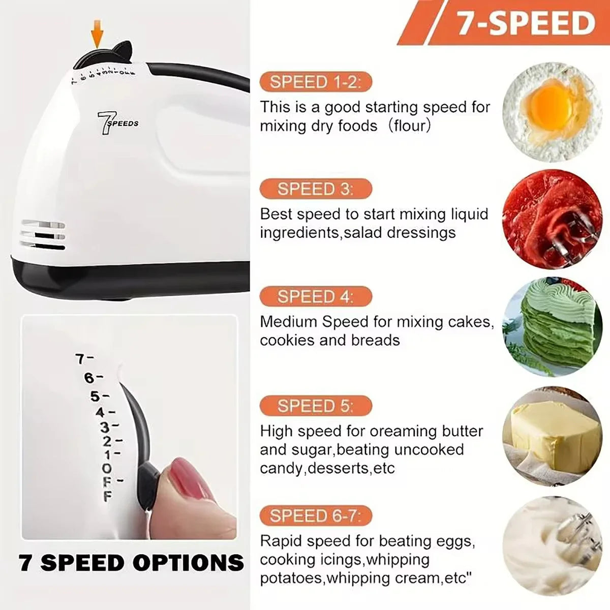 Handheld Electric Egg Beater - 7 Speed Mini Automatic Mixer with EU/US Plug - ZOOMNSTORE