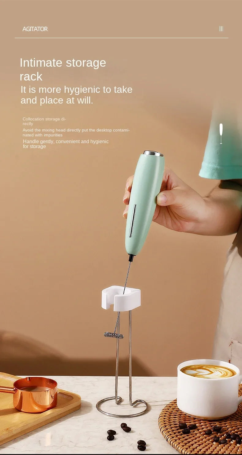 Handheld Milk Frother - Electric Battery Powered Foam Maker With Stand - ZOOMNSTORE