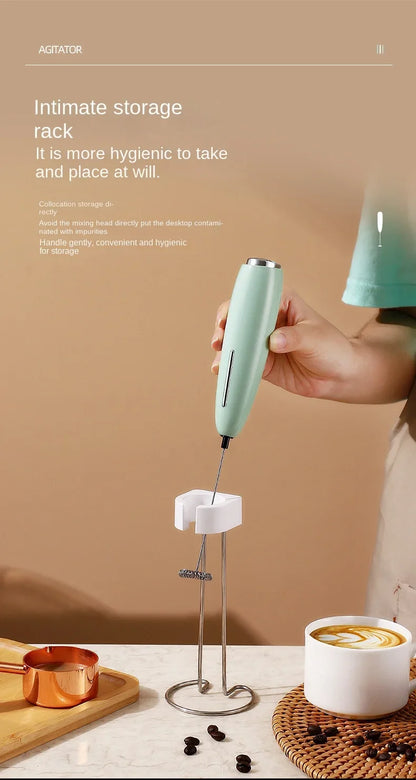 Handheld Milk Frother - Electric Battery Powered Foam Maker With Stand - ZOOMNSTORE