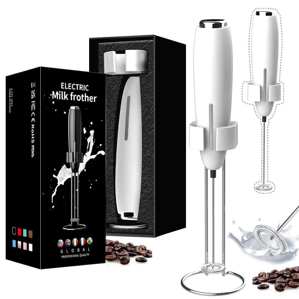 Handheld Milk Frother - Electric Battery Powered Foam Maker With Stand - ZOOMNSTORE